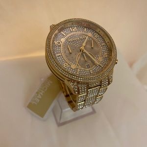 Michael Kors Ritz Three-Hand Glitz Gold Watch $495